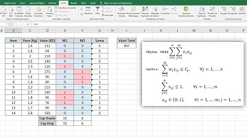 Problema das Mochilas Múltiplas usando Solver / OpenSolver no Excel (Exemplo 1)
