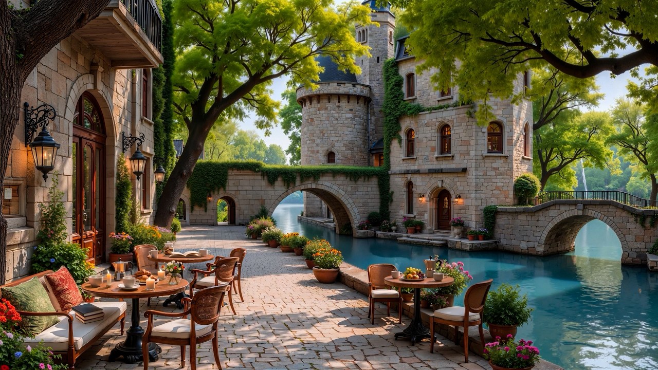 Peaceful Outdoor Café Jazz 🏰 Relaxing Riverside Mood for Study, Work & Calm Moments