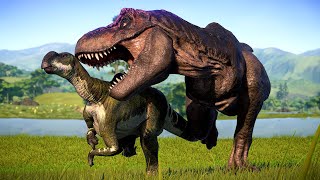 T-REX HUNT & EAT LARGE HERBIVORES IN JURASSIC WORLD EVOLUTION