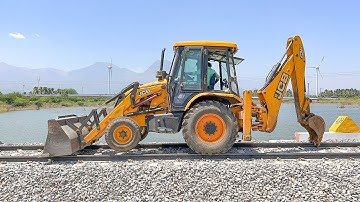 JCB 3DX on Railway Track Bridge Carries work Materials Stones Cement msand | jcb video