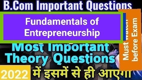#ddu #Fundamentals of Entrepreneurship#Most important ques#B.com.2nd yr#