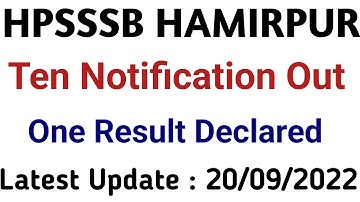Hpsssb Hamirpur Ten Notification Out || One Result Declared