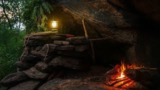 Hot Stone Shelter Stone Building Chicken Kabaab Cooking Night Survival Forest Stone House Bushcraft