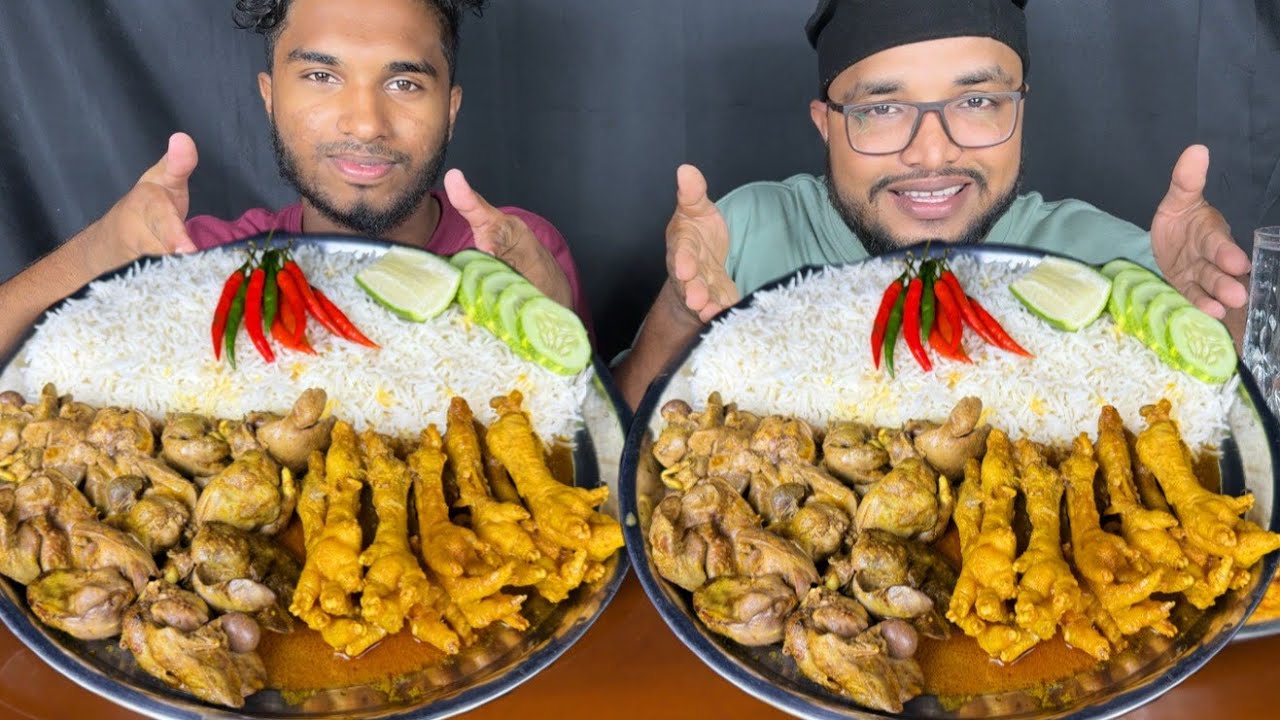 Spicy chicken Liver Curry and chicken feet curry with rice eating challenge, Indian food eating
