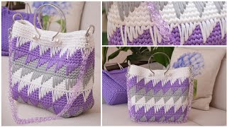 Beautiful crochet handbag made of polyester cord. A popular pattern. A simple crochet lesson