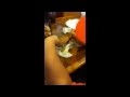 Boy eats shrimp eye