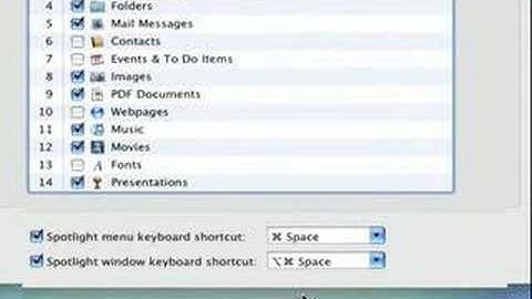 Mac OS X "Leopard" Spotlight Preferences