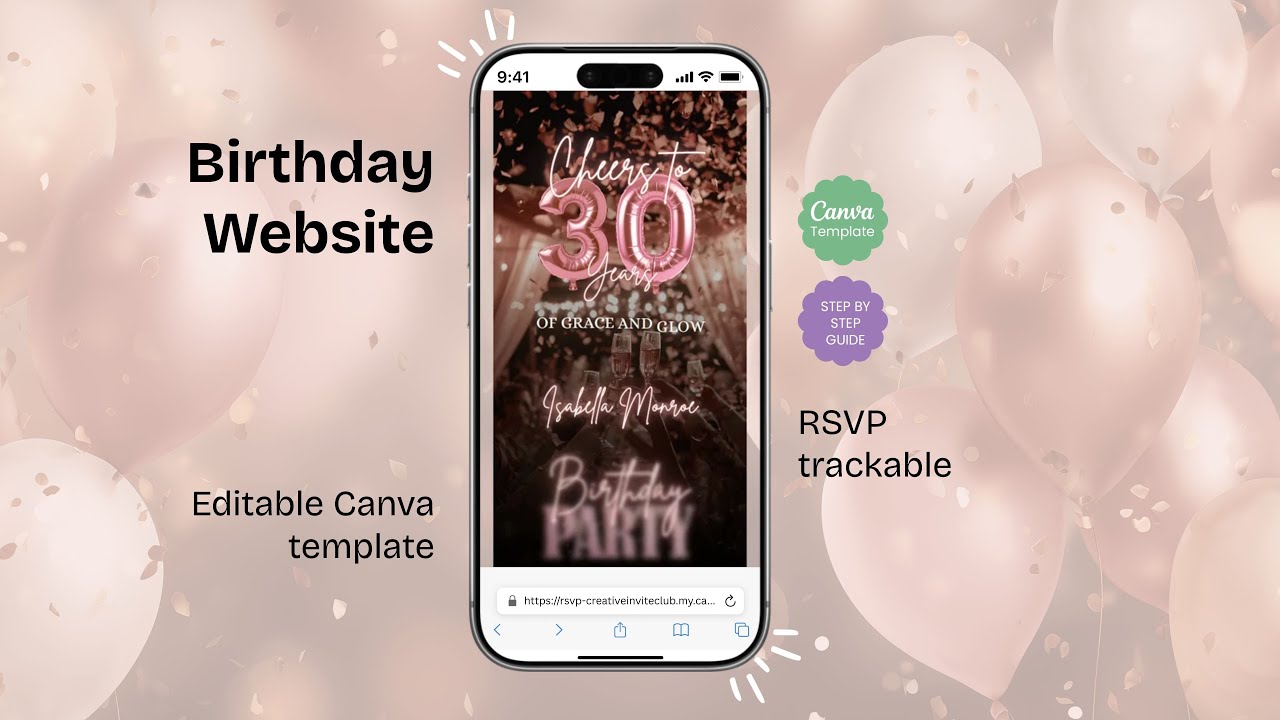 Animated Birthday E-Invitation Canva Template,Editable,RSVP Music Countdown,30,40,50 Milestone Party