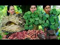 Harvesting Lotus Root and Fruit To Cooking with Cow Bone &amp; Meat - Majou Khtis Lotus Root Recipe