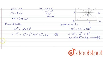 O is an internal point of the rectangle ABCD such that OB = 6 cm,OD =8 cm and OA `=sqrt( 19)cm` .