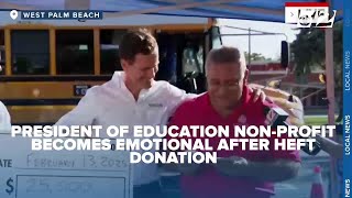STUFF THE BUS: President of education non-profit becomes emotional after heft donation