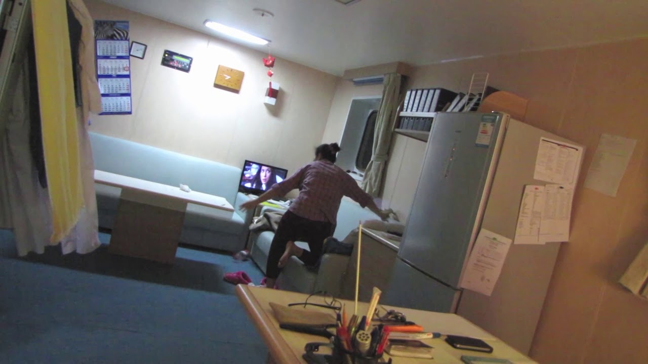 Ship rolling in the Pacific, life at sea in cabin