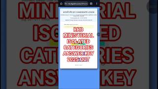 RRB MINISTERIAL Isolated Answer Key 2025 || RRB Teacher Answer key 2025