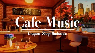 Autumn cozy coffee house 4K / Soft jazz piano music for relax, study and work
