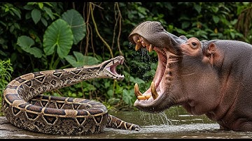 Giant Python Attacks Baby Hippo – Mother Hippo’s Fierce Revenge