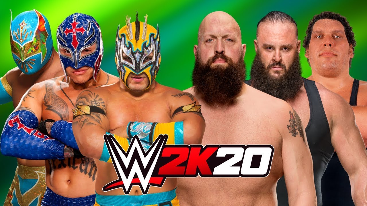 Kalisto Rey Mysterio Sin Cara Vs Big Show Braun Strowman Andre The Giant Wwe2k20 Wrestlemania 2029 Youtube - wwe sin cara kalisto lucha dragons authentic t s roblox