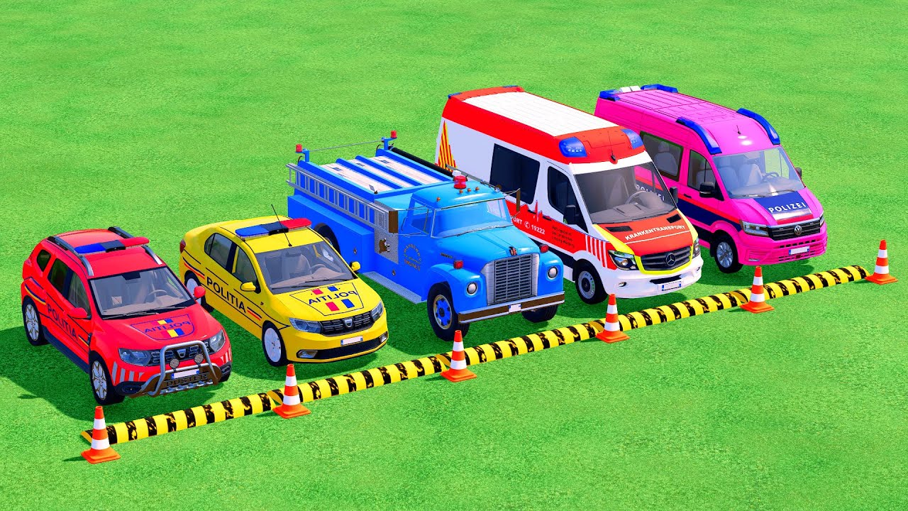 POLICE CARS, FIRE DEPARTMENT, AMBULANCE VEHICLES TRANSPORTING WITH MAN TRUCKS ! Farming Simulator 22