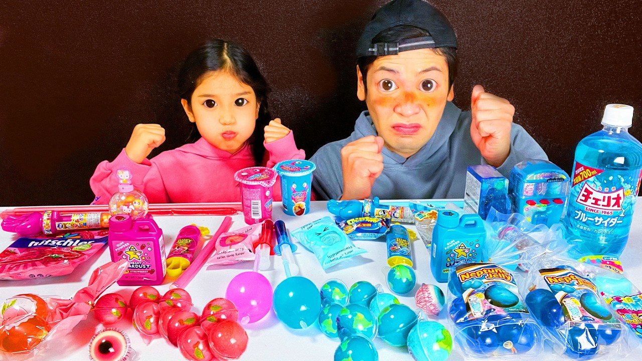 Mukbang Pink vs Blue food Challenge.
