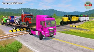 Double Flatbed Trailer Truck vs speed bumps|Busses vs speed bumps|Beamng Drive|641