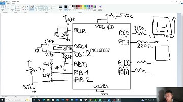Vi điều khiển PIC16F887 kết nối với 2 led 7 đoạn và 3 nút nhấn: UP, DW, START.