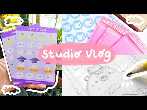 Studio Vlog 10 🌸  How I Pack Orders, Happy Spoopy Sticker Sheet, and Drawing New Designs