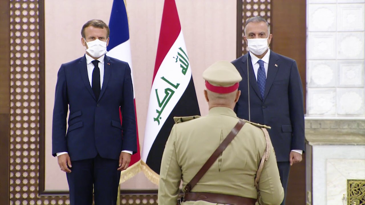 الاستقبال الرسمي  من قبل رئيس الوزراء مصطفى الكاظمي للرئيس الفرنسي ( ماكرون )