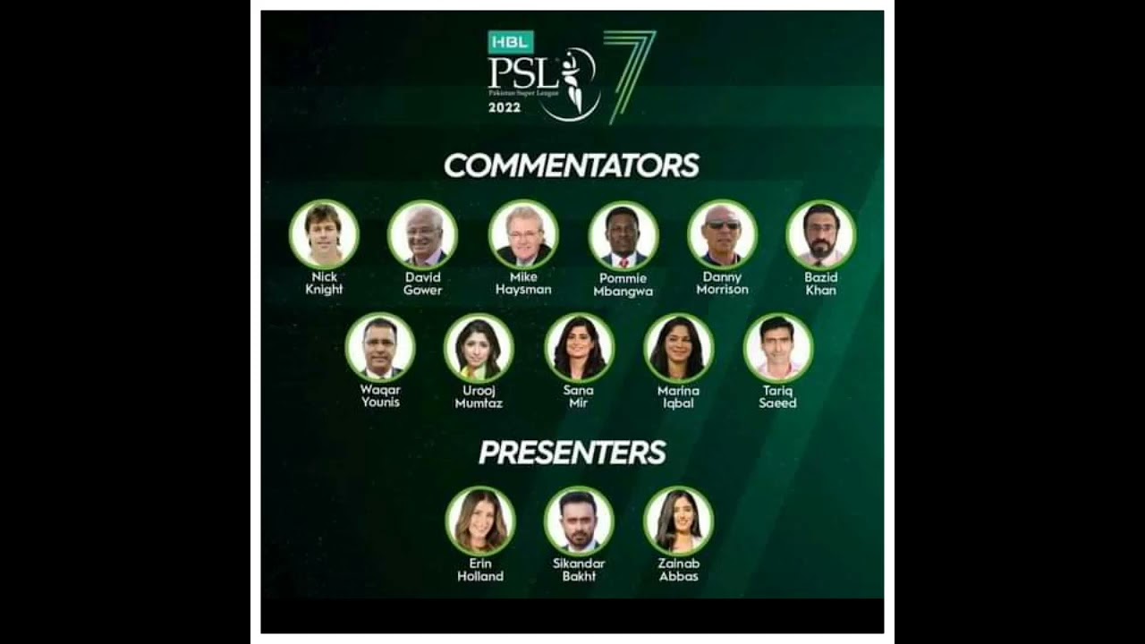 PSL7 List Of Comentators  And Presenter For Psl 7 2022 