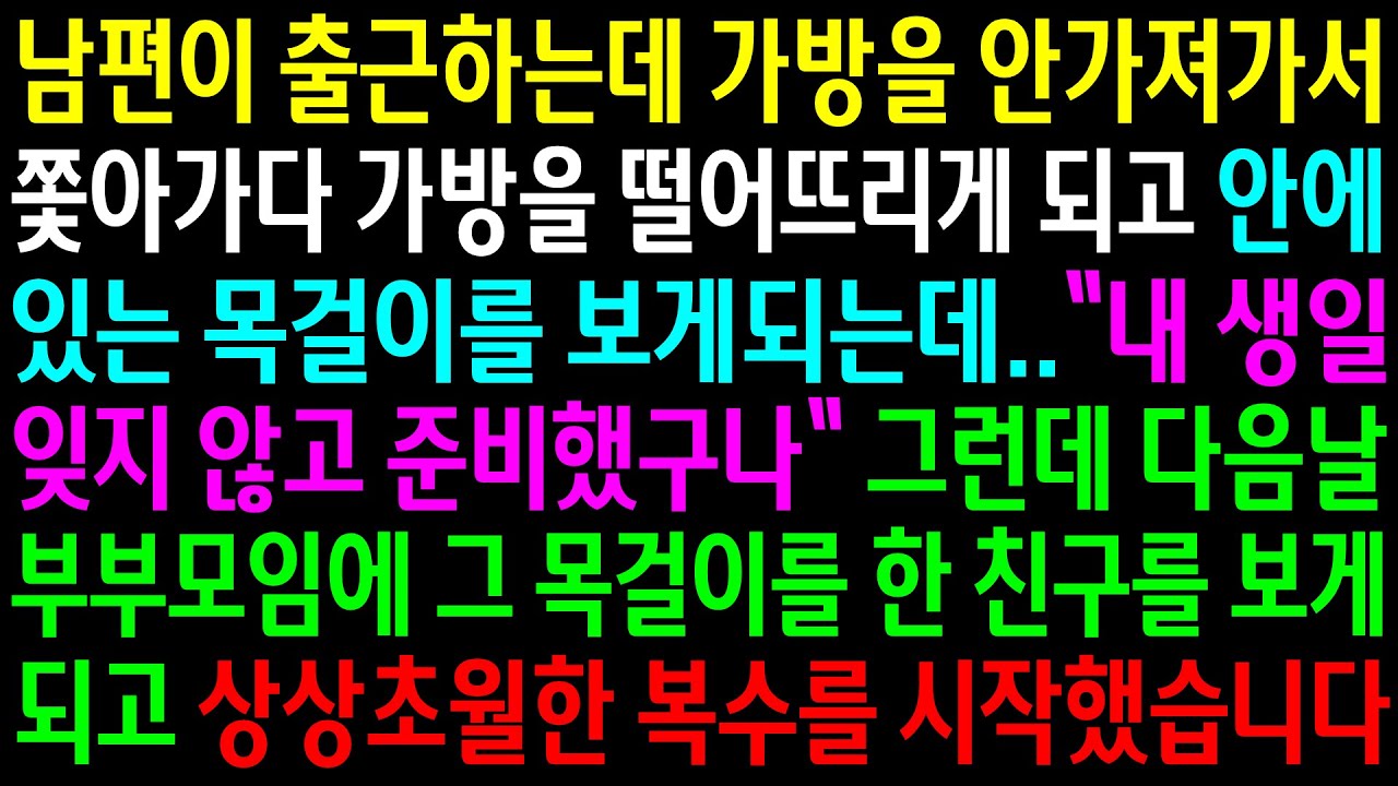 (반전사연)남편이 출근하는데 가방을 안가져가서 쫓아가다 가방을 떨어뜨리게 되고 목걸이를 보게되는데..다음날 그 목걸이를 한 친구를 보게되고[신청사연][사이다썰][사연라디오]