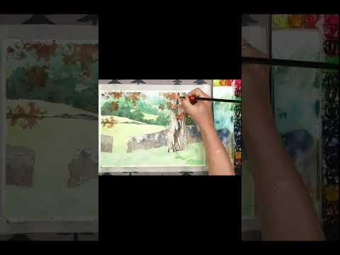 #shorts Without Sketch Landscape Watercolor - <strong>Green</strong> Pasture (<strong>color</strong> mixing, Arches) NAMIL ART