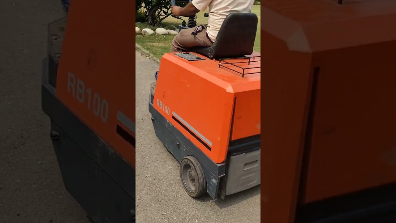 Roots Sweep RB100 Battery Operated Ride on Sweeper demonstration vedeo