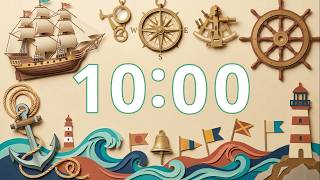 10 Minute Timer — Paper Craft Nautical Adventure + Soft Bell | Ship, Compass, Ocean, No Music screenshot 2