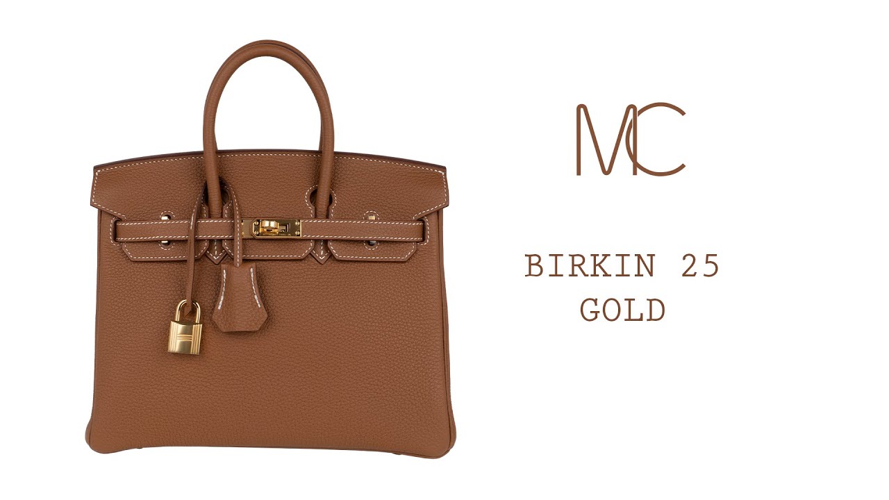 Hermes Birkin 25 Bag Gold Togo Leather Gold Hardware Iconic Neutral •  MIGHTYCHIC • 