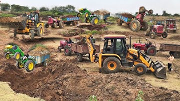 New JCB 3dx Machine Loading Mud in Mahindra 575 Di tractor and Sonalika tractor | swaraj tractor