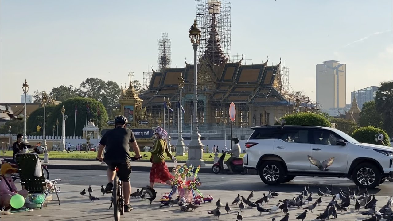 Royal Palace Riverside Park Walking Tour Around Street View | CAMBODIA 2022
