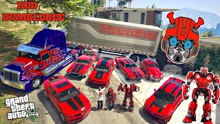 GTA 5 - Stealing Transformers Red Bumblebee Movie Cars With Franklin! | (GTA V Real Life Cars #90)