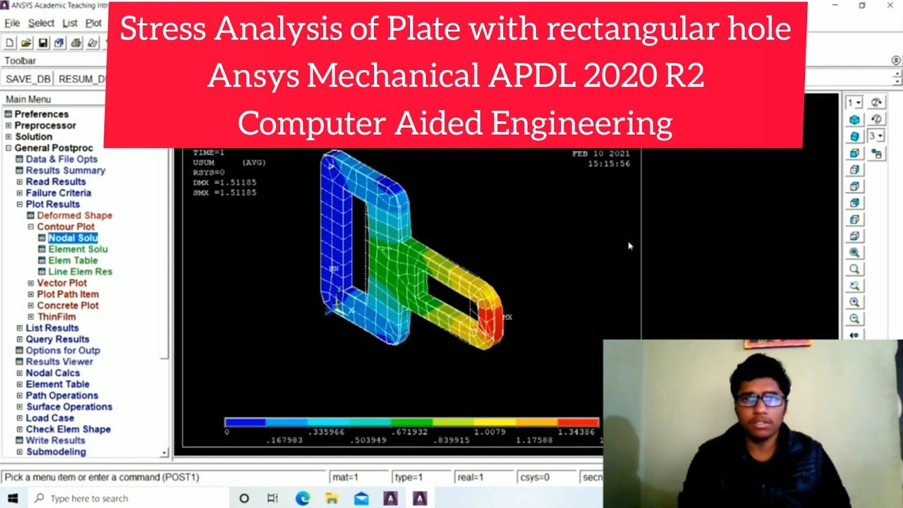 Stress Analysis of Plate with rectangular hole||Ansys Mechanical APDL ...