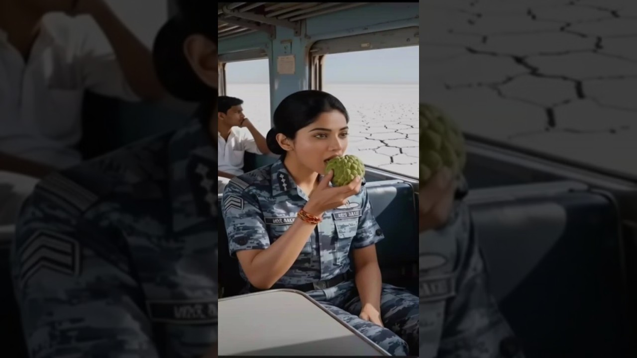 Indian Army soldiers eat custard apple from the train and throw it in the desert 