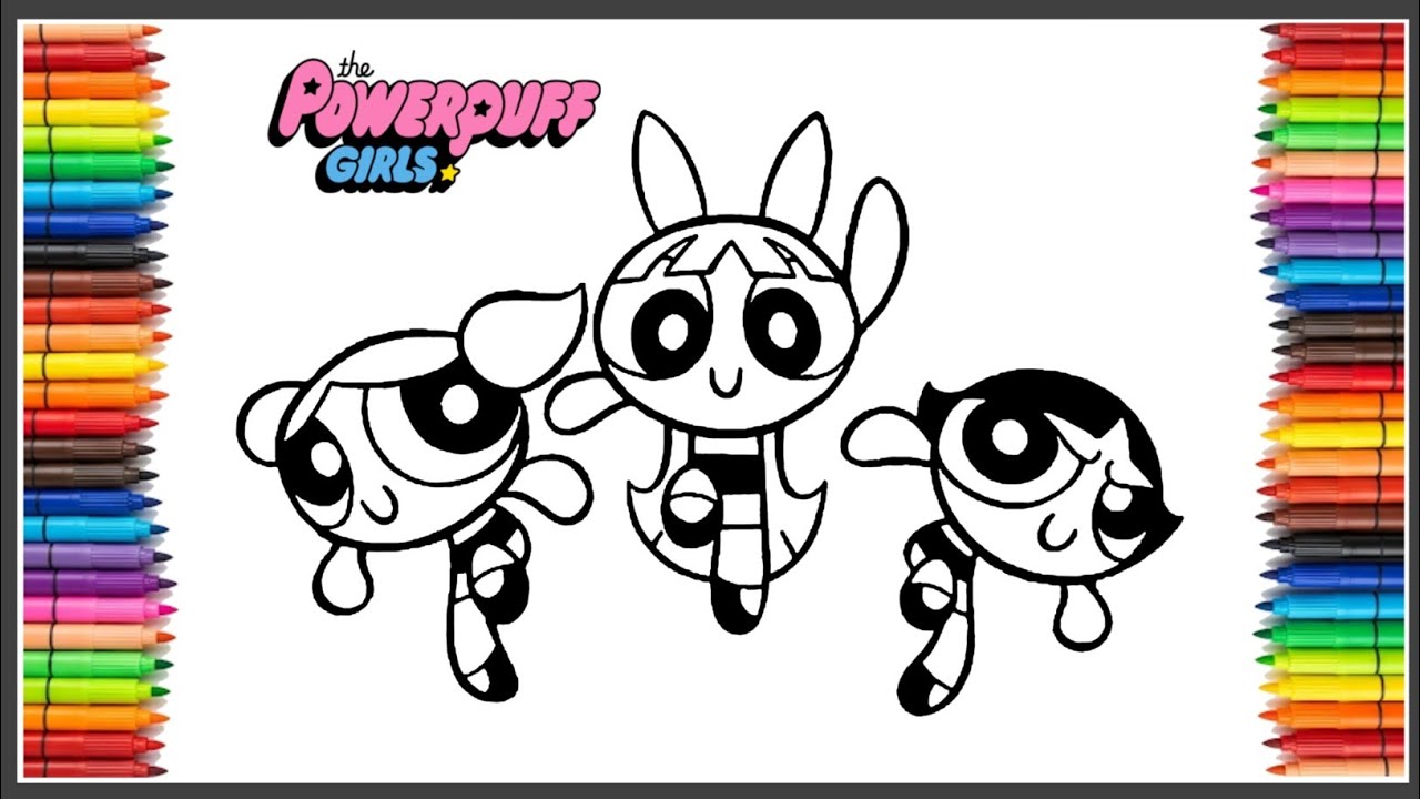 Blossom Bubbles and Buttercup - Powerpuff Drawing Coloring Art for Kids