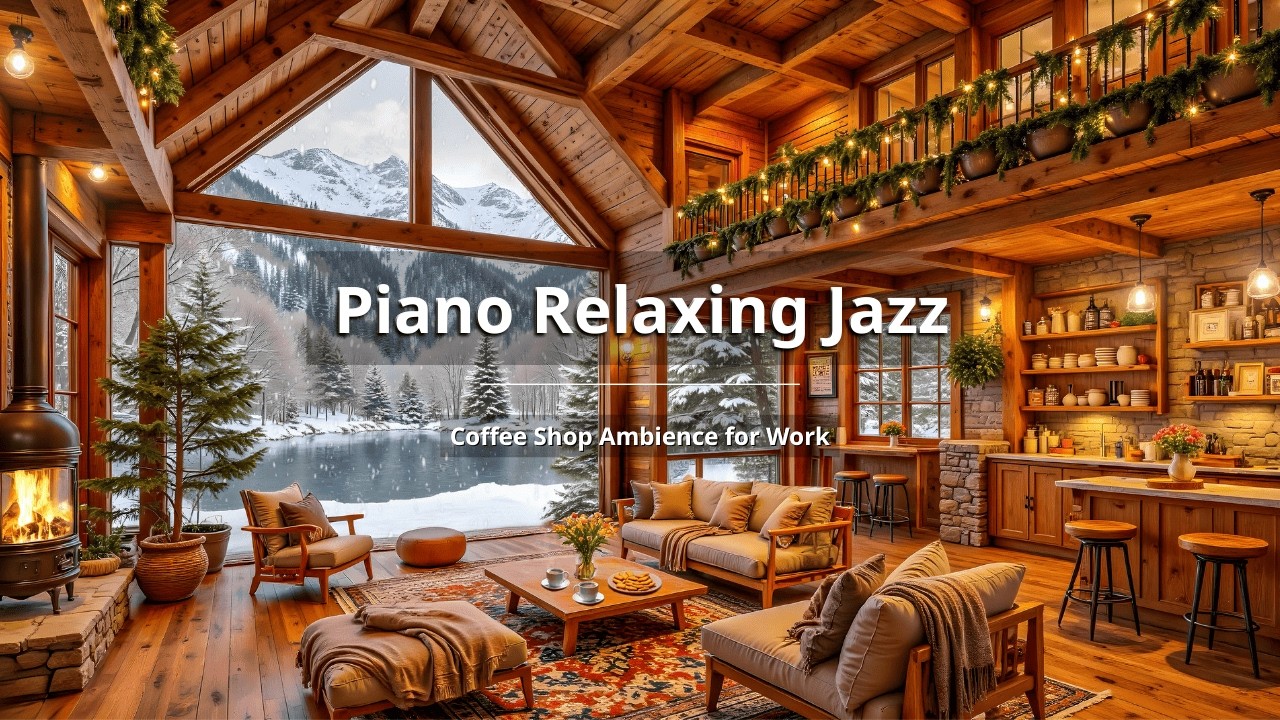 NO ADS | Warm Winter Piano Jazz 🔥 Cozy Fireplace Coffee Shop Ambience ...