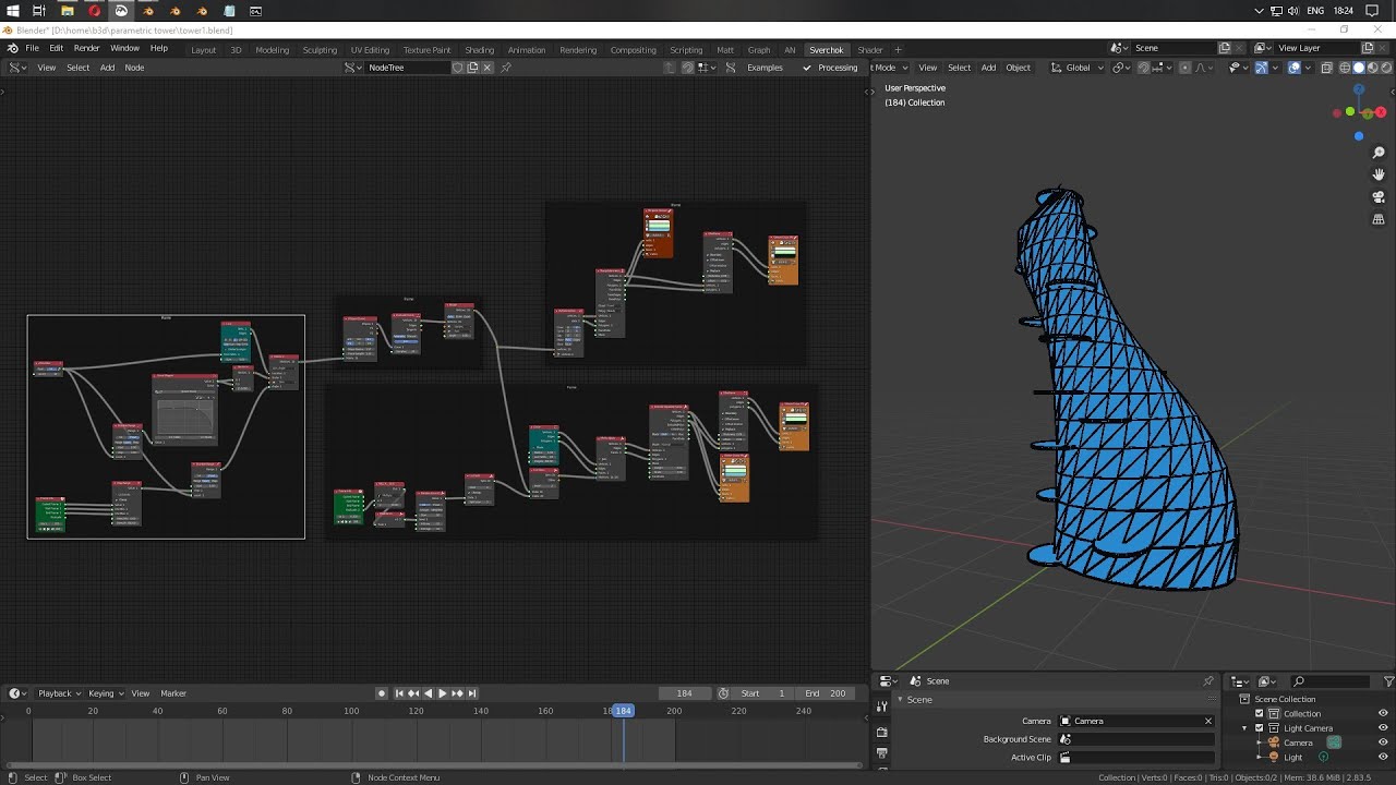 Blender Sverchok : Twist tower. control shape by Curve Mapper - YouTube