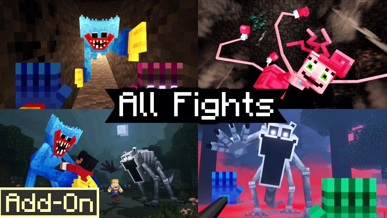 Minecraft x Poppy Playtime All Boss Fights, All Jump Scares, All Taps And Toys