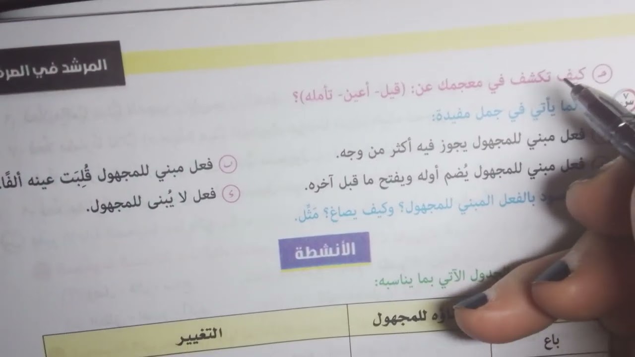 حل أسئلة الكتاب على درس الفعل المبني للمعلوم والمبنى للمجهول للصف الأول الثانوي ترم ثاني 
