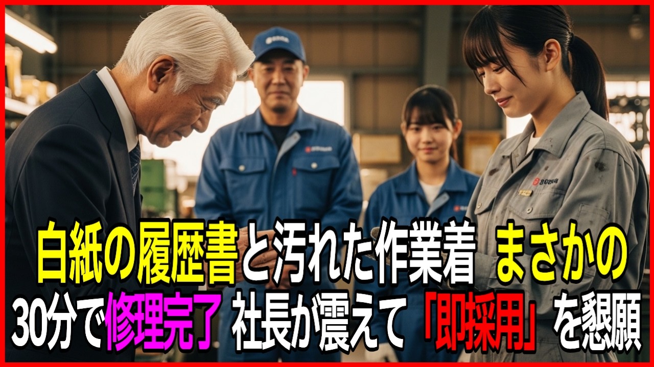 【感動する話】廃業寸前の町工場面接に「白紙の履歴書」を持ってきた中卒女性。「何も書くことがない」と笑う彼女を渋々採用した結果、30分で伝説の職人と判明し大逆転！【朗読】