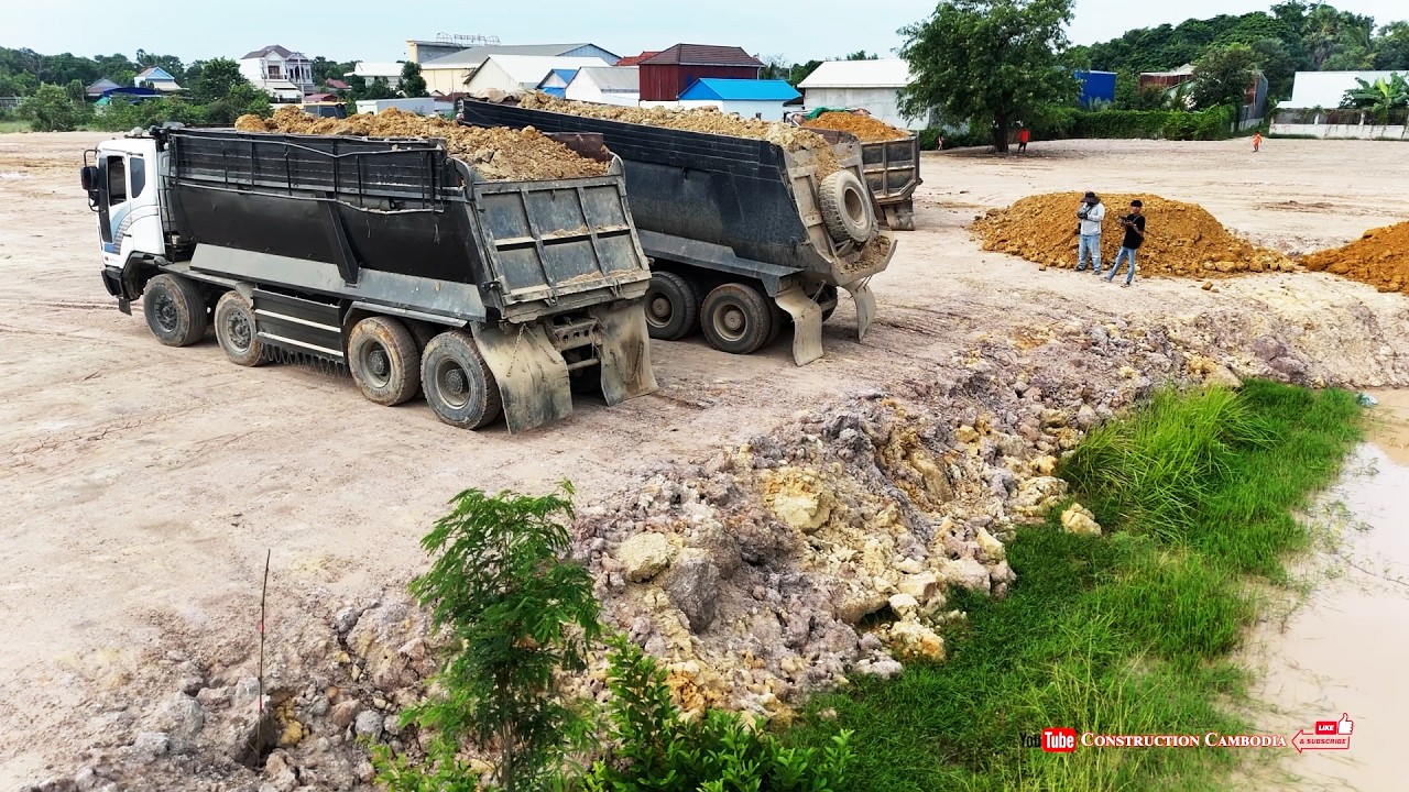 O M G! Nicely New Landfill Delete Small Pond! Use Dozer Pushing Soil & Dump Trucks Dumping Dirt