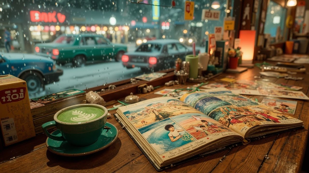 Снегопад и чай матча латте для релаксации | Музыка для учебы