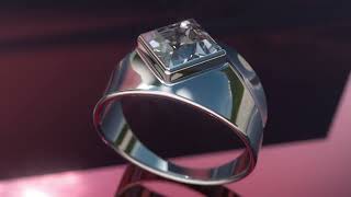 High Detail Mens Signet Ring 3D Model  Square Diamond