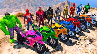 SUPERHEROES vs POWER RANGERS vs SPIDERMAN MOTORCYCLES RACING CHALLENGE on MOUNTAIN MEGA RAMP - GTA 5 screenshot 2