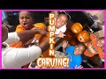 CARVING HALLOWEEN PUMPKINS WITH MY BABY COUSIN AND SISTER | YOSHIDOLL