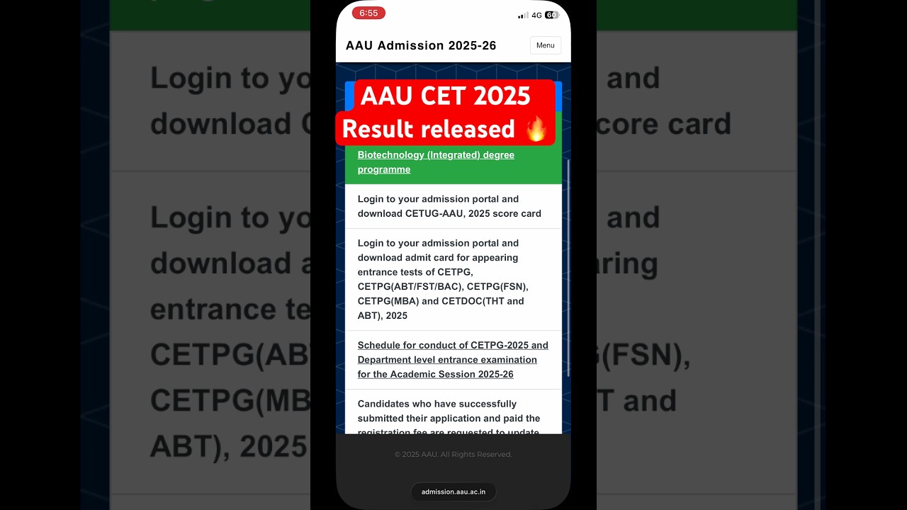 AAU CET 2025 Result released 🔥|| 