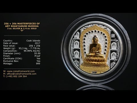Cook Islands 2017 25$ + 20$ Masterpieces Of Art Shakyamuni Buddha Silver U0026 Gold Coin
